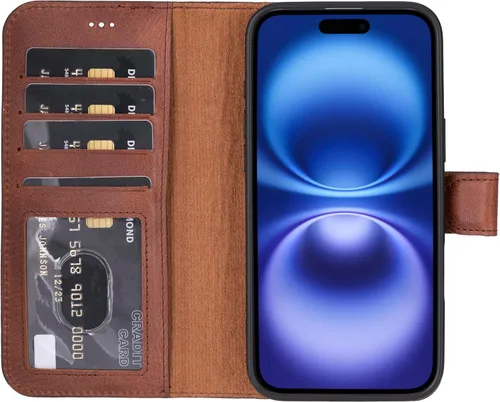 Vista 59 de HARDISTON Funda de piel auténtica hecha a mano compatible con iPhone 11 Pro de 5.8 pulgadas, funda magnética desmontable con tarjeteros - bordes