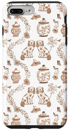 Vista 11 de Funda para iPhone XS Max Preppy Marrón y Blanco Toile Chinoiserie Perros y Jengibre