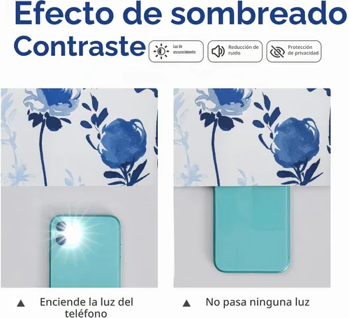 Vista 4 de Cortinas opacas 100% opacas con flores de 54 pulgadas de largo, color azul mixto para oscurecer la habitación, paneles de cortina para dormitorio