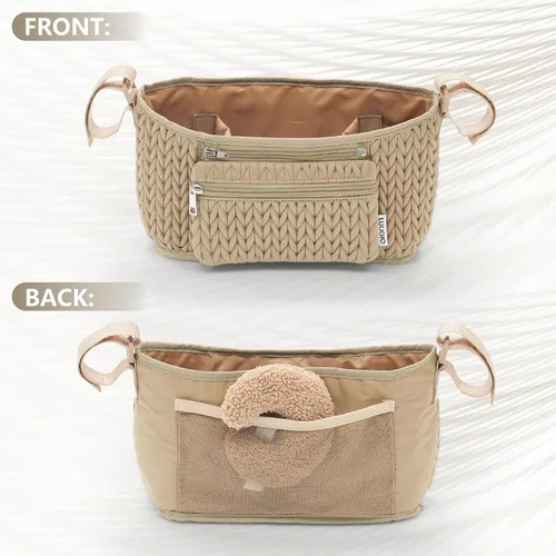 Vista 8 de Organizador de cochecito - Elegante nailon acolchado en espiga 3D, ajuste universal, bolsa desmontable, almacenamiento múltiple ajustable