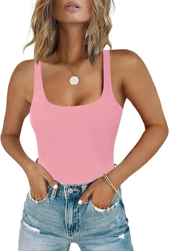 Vista 13 de Chunpin - Body sin mangas con cuello cuadrado para mujer, traje de leotardo, tanga, conjuntos de body A-Negro