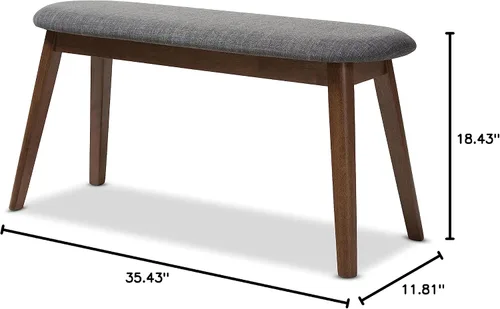 Vista 9 de Baxton Studio Easton - Banco de madera tapizado de tela gris oscuro moderno de mediados de siglo