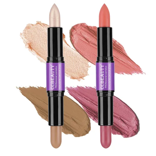 Vista 10 de CCbeauty Barra de contorno mate 2 en 1, barra corrector de doble resaltado, kit de resaltado y contorno, barras bronceadoras para maquillaje