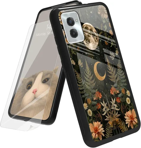 Vista 114 de Funda para Motorola Moto G Play 4G 2024 con protector de pantalla, parte trasera de vidrio templado + funda de silicona suave TPU absorción