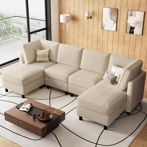 Vista 23 de Belffin - Sofá cama modular de 110.2 pulgadas, 12 asientos, color beige