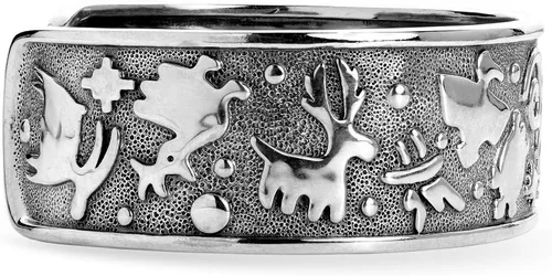 Vista 3 de Jody Naranjo - Pulsera de plata de ley diseño de animales con símbolos texturizados tamaño S M o L