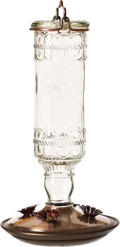 Vista 18 de Perky-Pet 8108-1SR - Comedero de vidrio para colibríes para exteriores, estilo botella antigua, comederos para colibríes de 10 onzas para decoración
