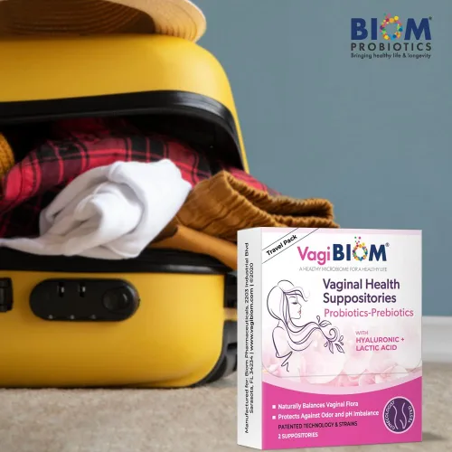 Vista 6 de VagiBiom Probioitc Suppository Práctico paquete de viaje con 2 supositorios: equilibrio de flora de microbioma. Régimen de control de olores