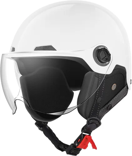 Vista 8 de Casco de motocicleta certificado DOT, estilo alemán, medio casco para bicicleta eléctrica y scooter con gafas parabrisas, casco retro genial