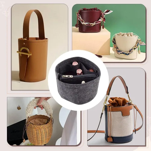 Vista 7 de WADORN Inserto organizador de bolso de fieltro, forro de inserción de bolso para LV Cannes, organizador de bolsa redonda con forma de barril, bolsa