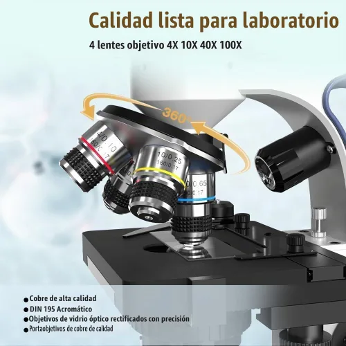 Vista 3 de Vitano Microscopio trinocular compuesto de laboratorio con aumento 40X-2500X, microscopio de doble visión para adultos estudiantes con pantalla de 7