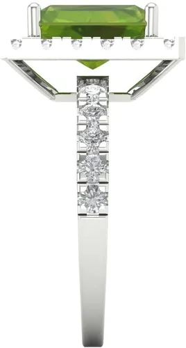 Vista 3 de Clara Pucci Anillo solitario de corte esmeralda de 3.90 quilates con halo de peridoto verde natural, promesa, aniversario, boda, oro blanco de 14 k