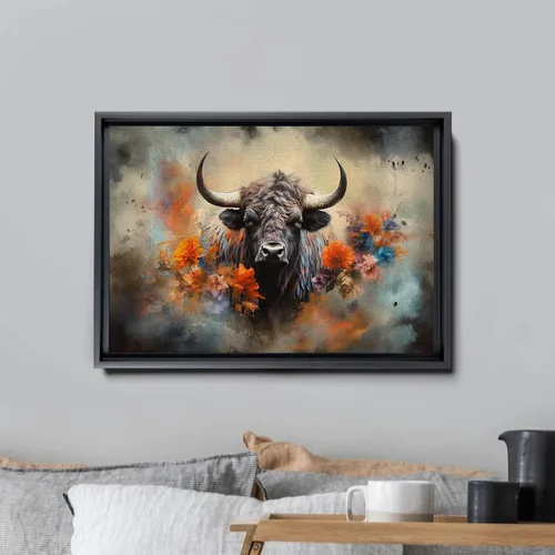 Vista 3 de Buffalo Bison Landscape, Watercolor Mixed Media Art Print for Canvas or Metal
