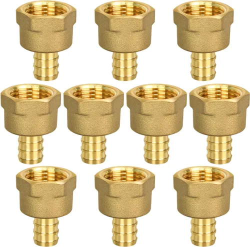 Vista 9 de Paquete de 5 accesorios de codo de oreja, PEX 1/2" x 1/2" NPT hembra adaptador roscado de crimpado, latón, puerto completo para tuberías PEX