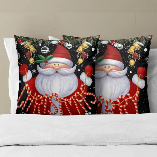 Vista 6 de Giwawa Juego de 2 fundas de almohada navideñas de 18 x 18 pulgadas, fundas de almohada de algodón rústico de Papá Noel de granja para sofá