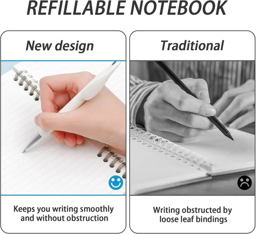 Vista 4 de elephtree Cuaderno de espiral, cuaderno recargable y juego de papel de relleno en total de 120 hojas, cuadernos con rayas universitarias con 2