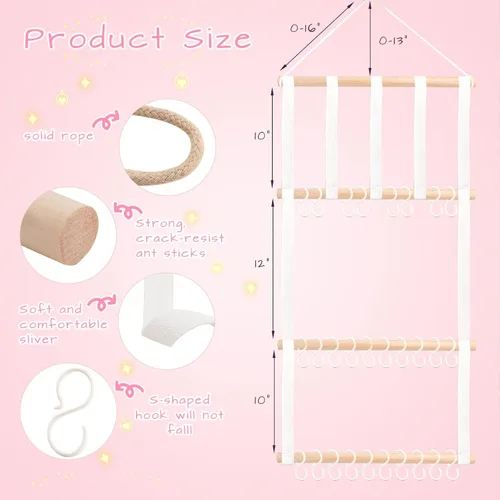 Vista 3 de POVETIRE Organizador de lazos para el pelo con soporte para diadema para niñas, organizador de almacenamiento para diademas y accesorios para bebé