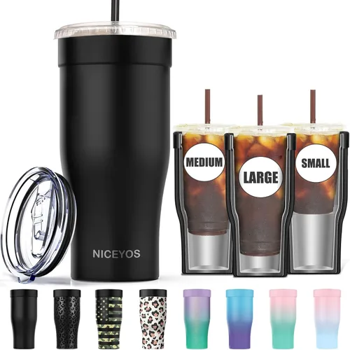 Vista 16 de Funda universal para café helado - Funda aislante reutilizable de acero inoxidable de doble pared mejorada para bebidas frías, se ajusta a tazas