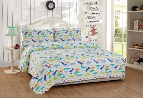 Vista 2 de Mk Home - Juego de sábanas de 3 piezas para niños, diseño de dinosaurios, verde, azul, naranja, blanco