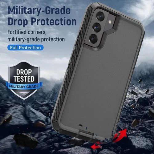 Vista 4 de YmhxcY Funda S22, funda para Galaxy S22, funda duradera de 3 capas a prueba de caídas, protección contra caídas, funda de goma sólida mate
