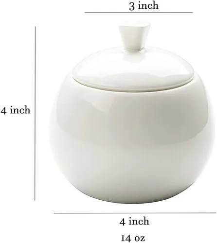 Vista 6 de Sizikato Azucarero de porcelana blanca pura con tapa, cuenco de sal de 14 onzas para cocina o restaurante