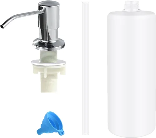 Vista 8 de Dispensador de jabón para fregadero de cocina, dispensador de jabón integrado de acero inoxidable Cabezal de bomba de encimera, dispensador