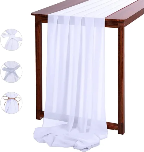 Vista 12 de Camino de mesa de gasa de 10 pies, 27 x 120 pulgadas, romántica tela transparente para decoraciones de boda, baby shower, fiesta de cumpleaños