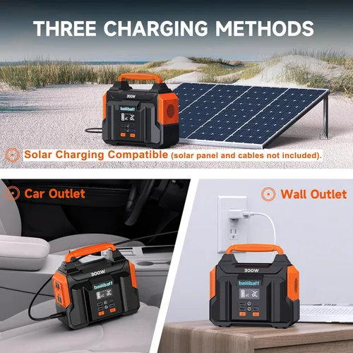 Vista 3 de Estación de energía portátil Bailibatt 300W, 257Wh, 4.6lbs Generador solar Naranja