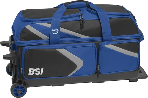 Vista 14 de BSI Dash Roller Bowling Bag with Smooth Rolling Wheels, Padded Ball Compartment, Retractable Locking Handle, & Shoe Pocket Negro/Azul/Gris