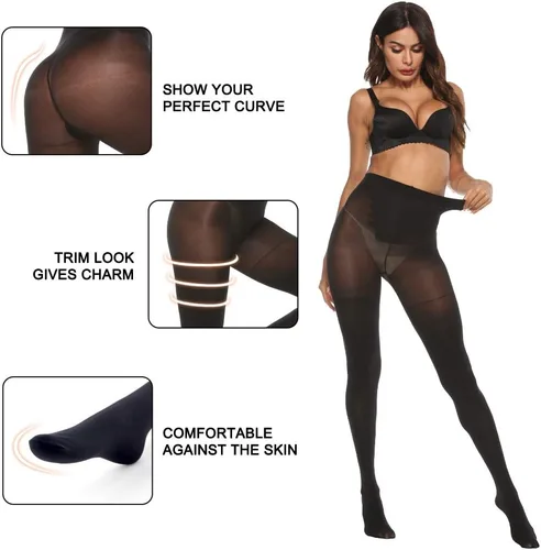 Vista 3 de MANZI 2 Pairs Control Top Tights for Women 70D High Waisted Opaque Tights