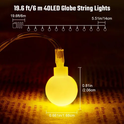 Vista 2 de AUAUY Guirnalda de luces LED de 40 luces LED de 19.6 pies, funciona con pilas, 2 modos, luces de Navidad para dormitorio, luces impermeables