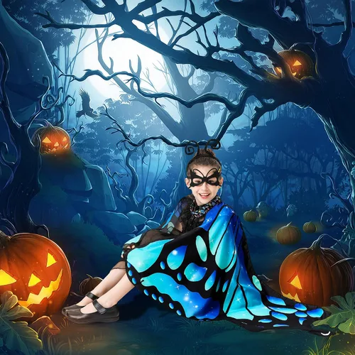 Vista 6 de Tibeha Halloween Butterfly Costume for Adult - Double-Sided Printing Wings Women Kids Girls Cape