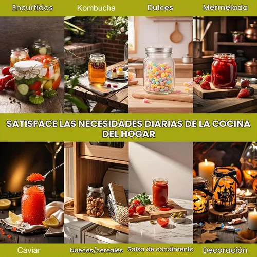 Vista 5 de Tarros Mason de 8 onzas con tapas, paquete de 4 tarros pequeños de vidrio de boca regular