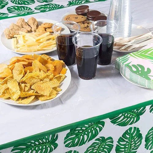Vista 3 de Manteles de hojas tropicales para luau hawaiano, fiesta de cumpleaños safari baby shower (3 unidades, 54 x 108 pulgadas)