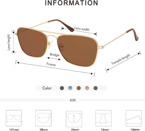 Vista 4 de Gafas de sol de aviador polarizadas retro vintage con marco de metal rectangular AP3614