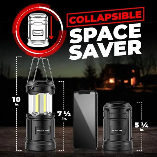 Vista 3 de GearLight Linterna de camping recargable, 2 linternas LED portátiles con base magnética y gancho plegable para uso de emergencia o campamentos, kit