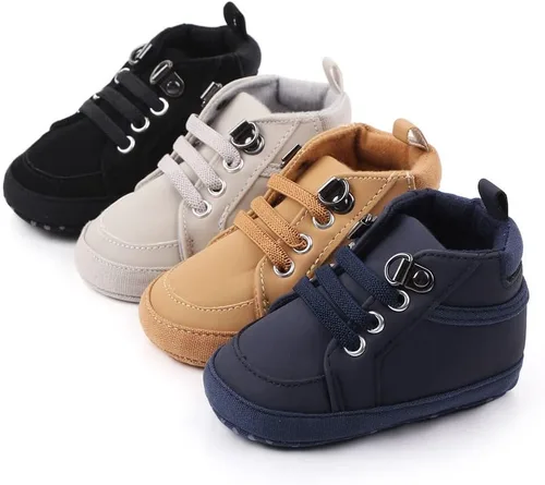 Vista 3 de Sekantrol Zapatos de cuna para recién nacidos, para niños y niñas, suela de goma suave, zapatos para bebés, zapatos deportivos de moda de caña alta