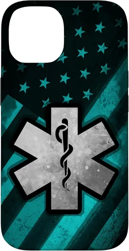 Vista 4 de Funda para iPhone 16 EMT EMS Paramédico Azul Turquesa USA Bandera Americana