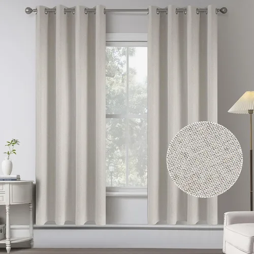 Vista 62 de KEQIAOSUOCAI Cortinas de lino 100% opacas de 100 pulgadas de largo, 2 paneles para dormitorio, estilo casa de campo moderna, completamente negro