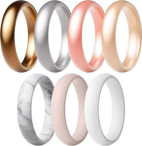 Vista 33 de ThunderFit Anillos de aniversario de silicona para mujer, 5.5 mm de ancho, 2 mm de grosor, bandas de goma de boda, paquete múltiple variado 1-12