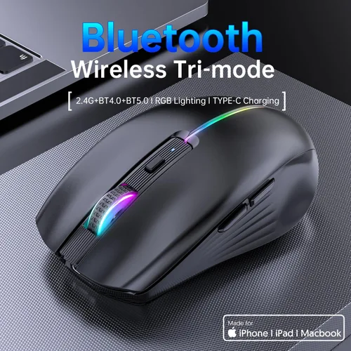 Vista 2 de Ratón Bluetooth recargable para MacBook, 6 botones, cómodo de sostener, modo cuádruple (BT1/BT2/USB/TypeC), clics silenciosos, portátil para viajes