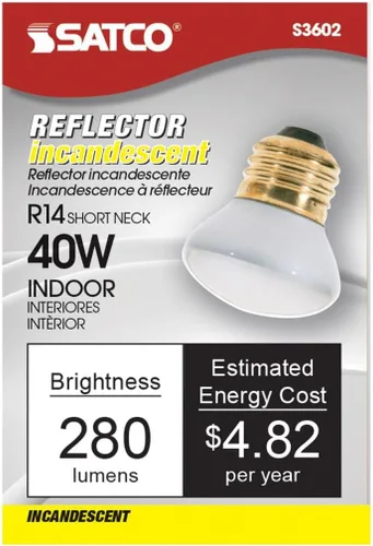Vista 2 de Satco Reflector incandescente 40R14, 40W E26 R14 Stubby, bombilla transparente