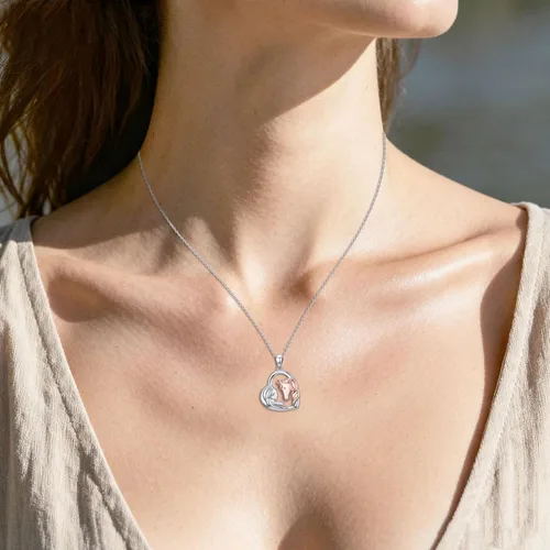 Vista 5 de Collar de plata de ley 925 con colgante de caballopatooso polarpingüinomuñeco de nieveabejacolibríunicornio, regalo de joyería para amantes