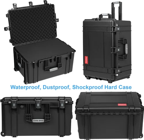 Vista 7 de Regetek Funda rígida impermeable con ruedas, espuma personalizable de 29 x 20.5 x 16 pulgadas, funda de transporte de equipo para cámara, dron