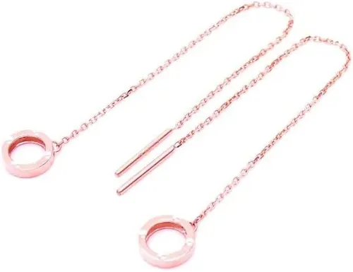Vista 6 de SAGEKING 2024 New 585 Purple Gold Double Ring Drop Earrings For Women 14K Rose Gold Classic Collection Long Tassel Engagement Jewelry Gift Fashion