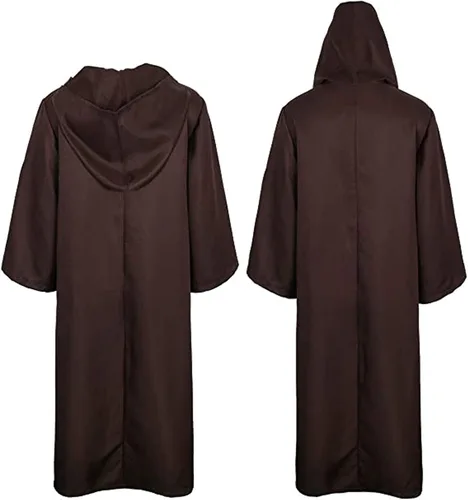 Vista 3 de kinstell Jedi - Bata de uniforme con capucha trajes de caballero negro uniforme completo de túnica de Halloween Darth con capucha bata de cosplay