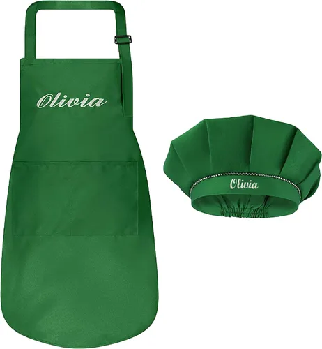 Vista 12 de Juego de delantal personalizado y sombrero de chef, bonito disfraz de chef para niños, delantales con bolsillos para cocinar, pintar, fiestas