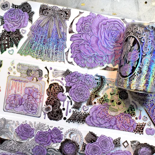 Vista 2 de Magnífico material de flores retro washi cinta con efecto láser para álbumes de recortes DIY decoración PET cinta (90444)