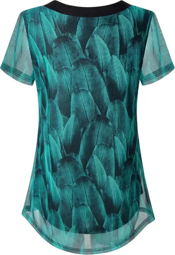 Vista 2 de SeSe Code Blusas plisadas de malla elástica para mujer, de manga corta, transpirables y fluidas