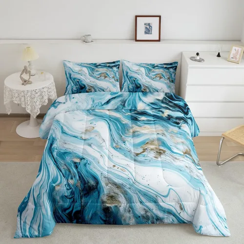 Vista 27 de Erosebridal Juego de ropa de cama abstracta con diseño de olas marinas tamaño Queen, juego de edredón y juegos de ropa de cama con temática de playa